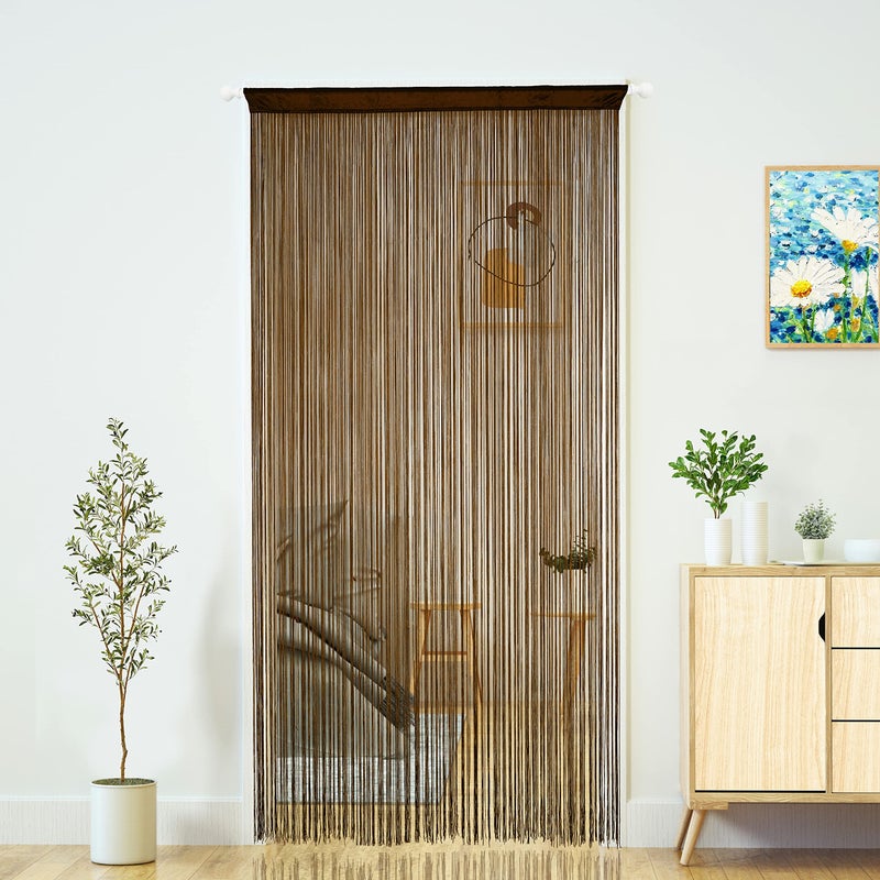 YaoYue Doorway String Curtain Door Curtains Boho Hippie Hanging Patio Tassels Screen Room Decor Bedroom Wall Window Closet Kitchen Living Room Fringe Divider Panel Laundry Room(39?110in/100?280cm  Coffee) - Image 1